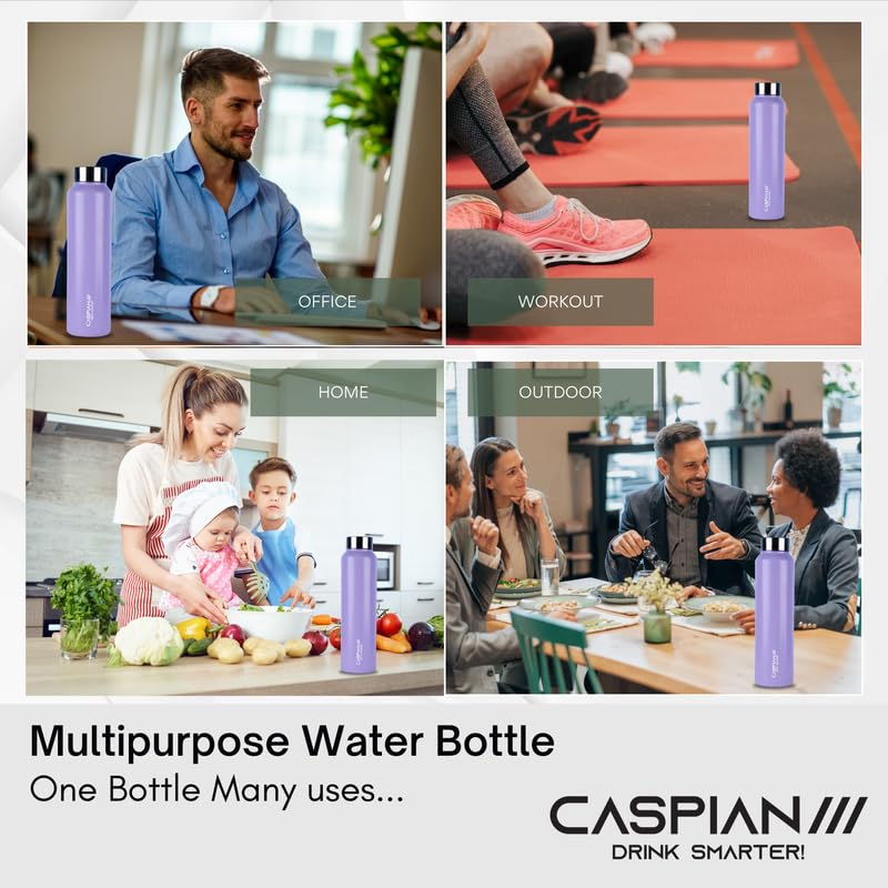 CASPIAN /// Astra Stainless Steel Water Bottle (Purple & L Pink, 1 Litre, Set of 2)| Leak Proof Thunder for Fridge Home Office Travel School Kids Boys Girls Adults Sports Gym Yoga - Image 5