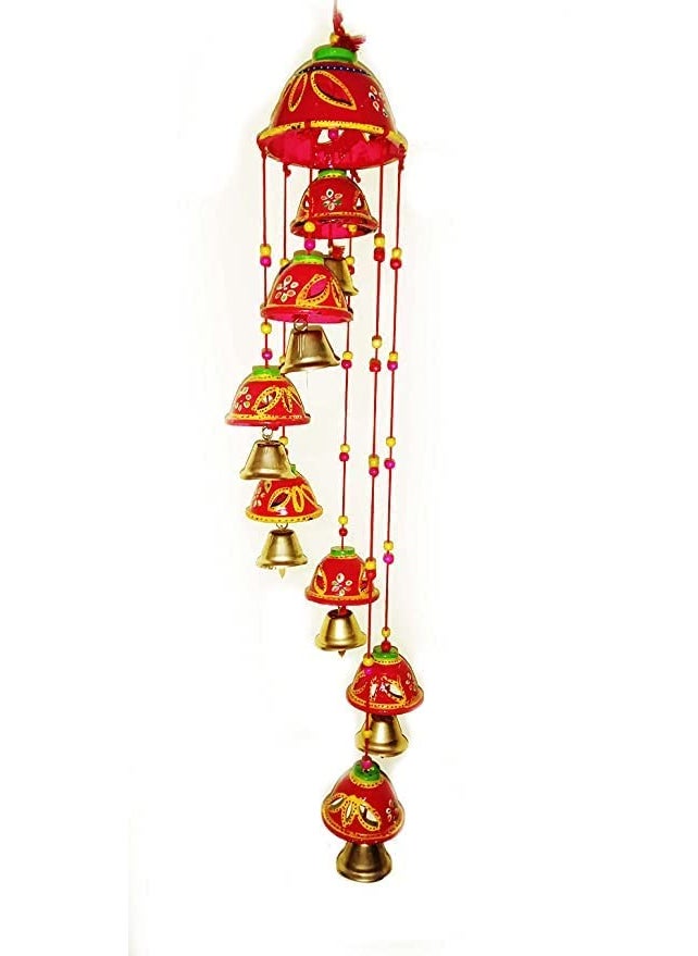 ADITYA IMPEX ADITYA IMPEX Handicraft rajasthane Wooden Colored Bells Desing Decorative showpice Wind Chimes for Home Balcony Garden Positive Energy Home Decor Hanging Long Bells 7 BellsSet of 1 Piece Red  - Image 1