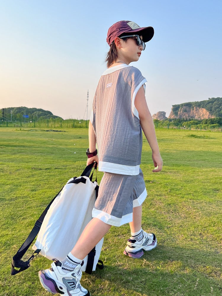 Boys' Summer Outfit Style Boys' Children'S Vest Summer Short-Sleeve For Older Children Trendy Thin - Image 4