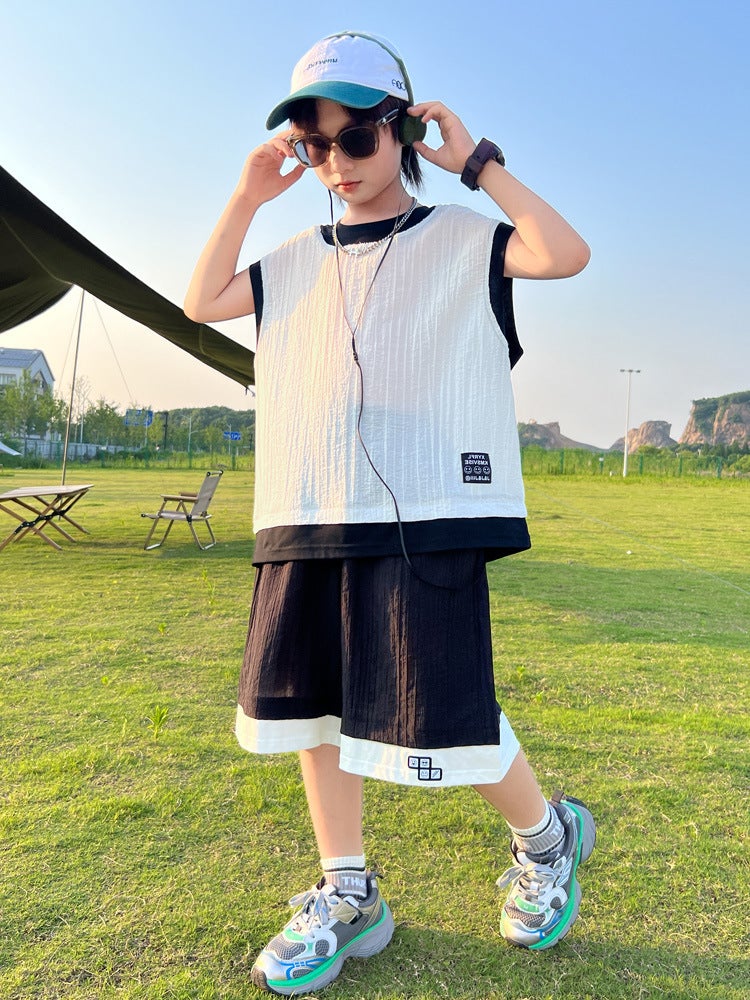 Boys' Summer Outfit Style Boys' Children'S Vest Summer Short-Sleeve For Older Children Trendy Thin - Image 3
