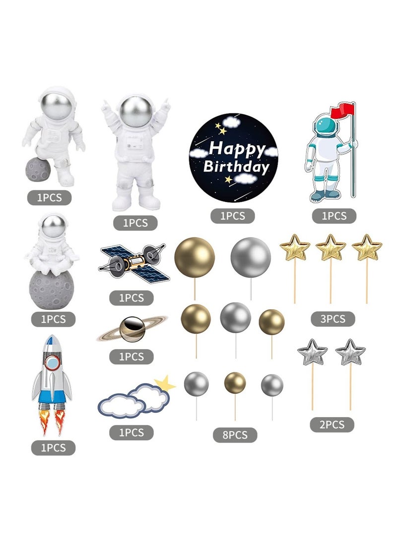 Luckam 22 Pcs Space Cake Topper, Space Themed Party Supplies Planet Rocket Pearl Balls and Star Toppers Outer Space Cupcake Toppers Astronaut Figurine Decorations Birthday for Kids Party Baby Shower - Image 1