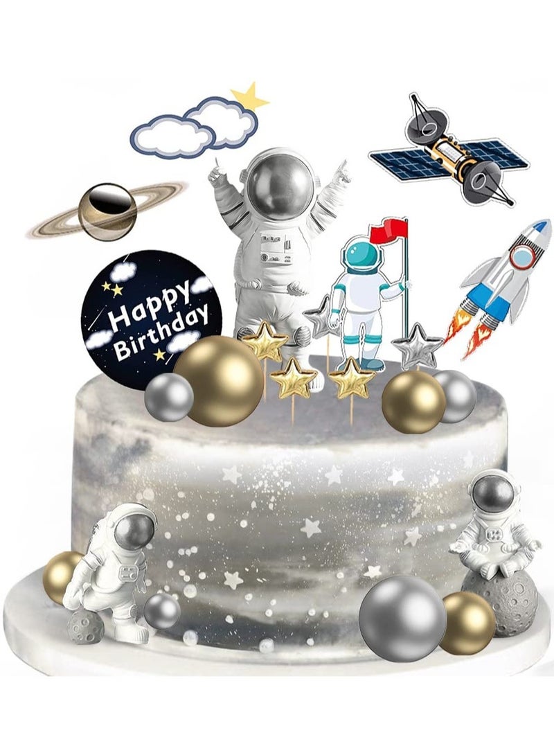 Luckam 22 Pcs Space Cake Topper, Space Themed Party Supplies Planet Rocket Pearl Balls and Star Toppers Outer Space Cupcake Toppers Astronaut Figurine Decorations Birthday for Kids Party Baby Shower - Image 3