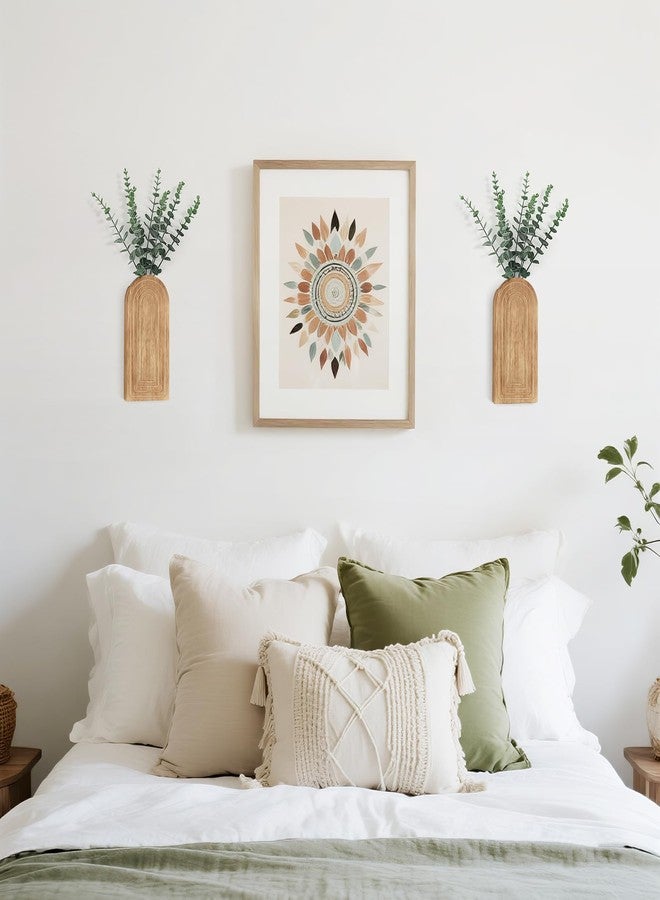 داهي مزهرية جدارية خشبية من داهي مع أوكالبتوس صناعي، عبوة من قطعتين، مزهرية معلقة للنباتات الداخلية، ديكور جداري عصري بوهيمي ريفي للحمام وغرفة النوم والمطبخ والمكتب والمنزل، طبيعي - Image 3