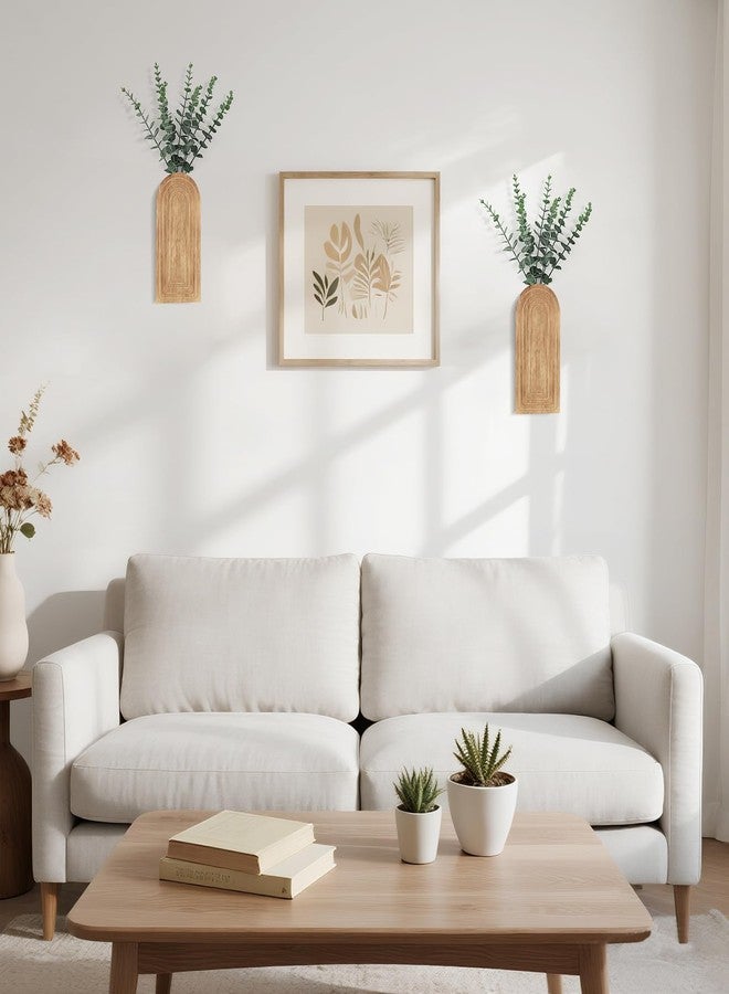 داهي مزهرية جدارية خشبية من داهي مع أوكالبتوس صناعي، عبوة من قطعتين، مزهرية معلقة للنباتات الداخلية، ديكور جداري عصري بوهيمي ريفي للحمام وغرفة النوم والمطبخ والمكتب والمنزل، طبيعي - Image 2