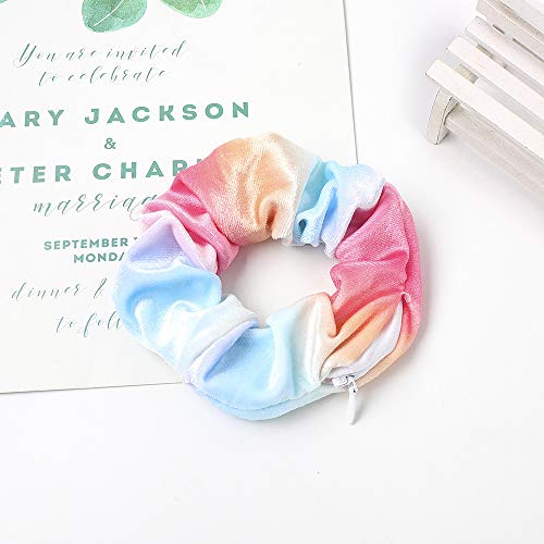 DINPREY Velvet Dots Hair Scrunchies with Zipper Pouch, Secret Pocket, Hair Ties, Ropes, Tie Dye, Floral Elastics for Vsco Girl Stuff (8 Pcs) - Image 5