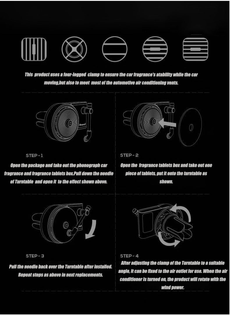 Generic - Car perfume Car air freshener record player, car fragrance diffusers clips in retro style record player design, 10pieces aromatherapy tablets replacement pads for car air diffuser - Image 1
