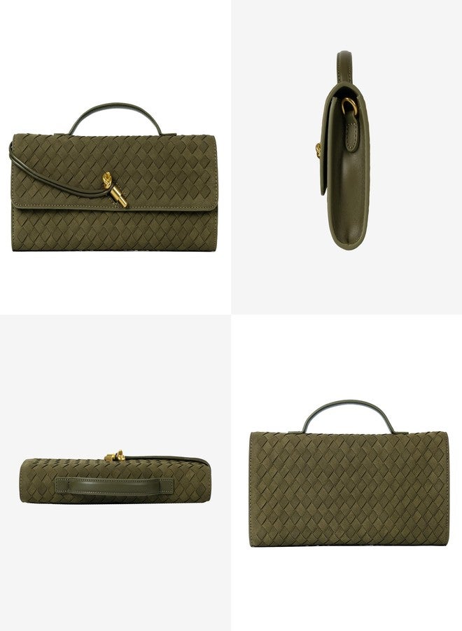 Joryin Woven Purse for Women Evening Clutch Woven Leather Handbags Olive Suede Crossbody Bag Purse Formal Evening Bag - Image 3