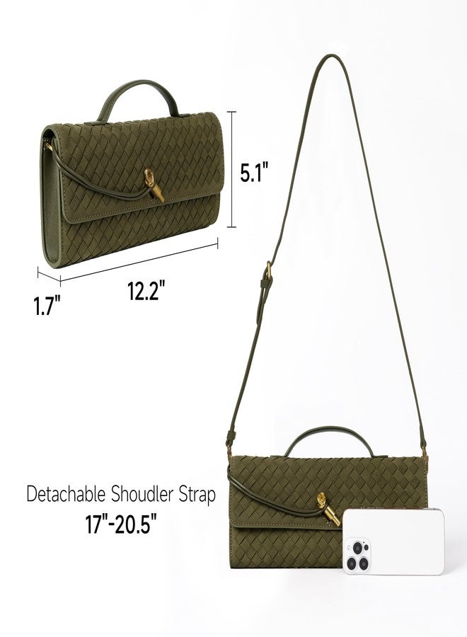 Joryin Woven Purse for Women Evening Clutch Woven Leather Handbags Olive Suede Crossbody Bag Purse Formal Evening Bag - Image 4