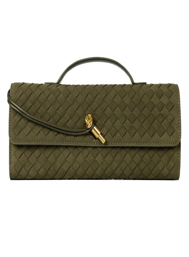 Joryin Woven Purse for Women Evening Clutch Woven Leather Handbags Olive Suede Crossbody Bag Purse Formal Evening Bag - Image 1