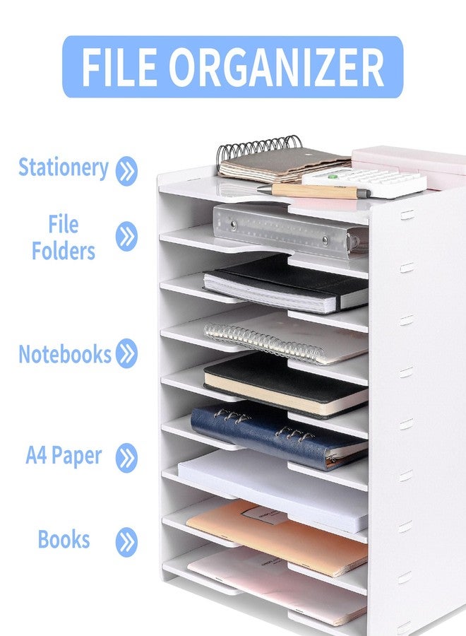 Uzant Paper Organizer for Desk, 9 Tier Paper Organizer Storage, File Organizer Paper Sorter, Desktop Paper Storage Holder Document Holder for Home Office School, 14 1/8" x 10 1/4" x 15 3/8", White - Image 2