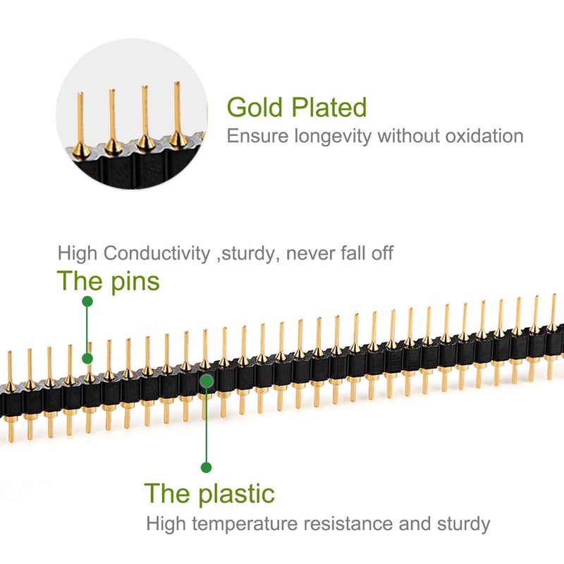 Chanzon Round Pin Header Strip for Arduino Gpio 40 pin x 5pcs Male Headers Pins Straight Single Row Gold Plated Pitch 2.54mm 0.1 inch Breakaway for PCB Connector Raspberry pi Machine Breadboard - Image 4