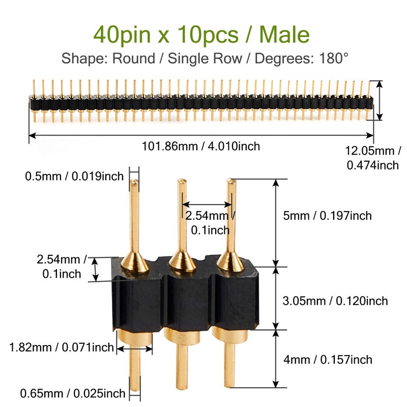 Chanzon Round Pin Header Strip for Arduino Gpio 40 pin x 5pcs Male Headers Pins Straight Single Row Gold Plated Pitch 2.54mm 0.1 inch Breakaway for PCB Connector Raspberry pi Machine Breadboard - Image 3