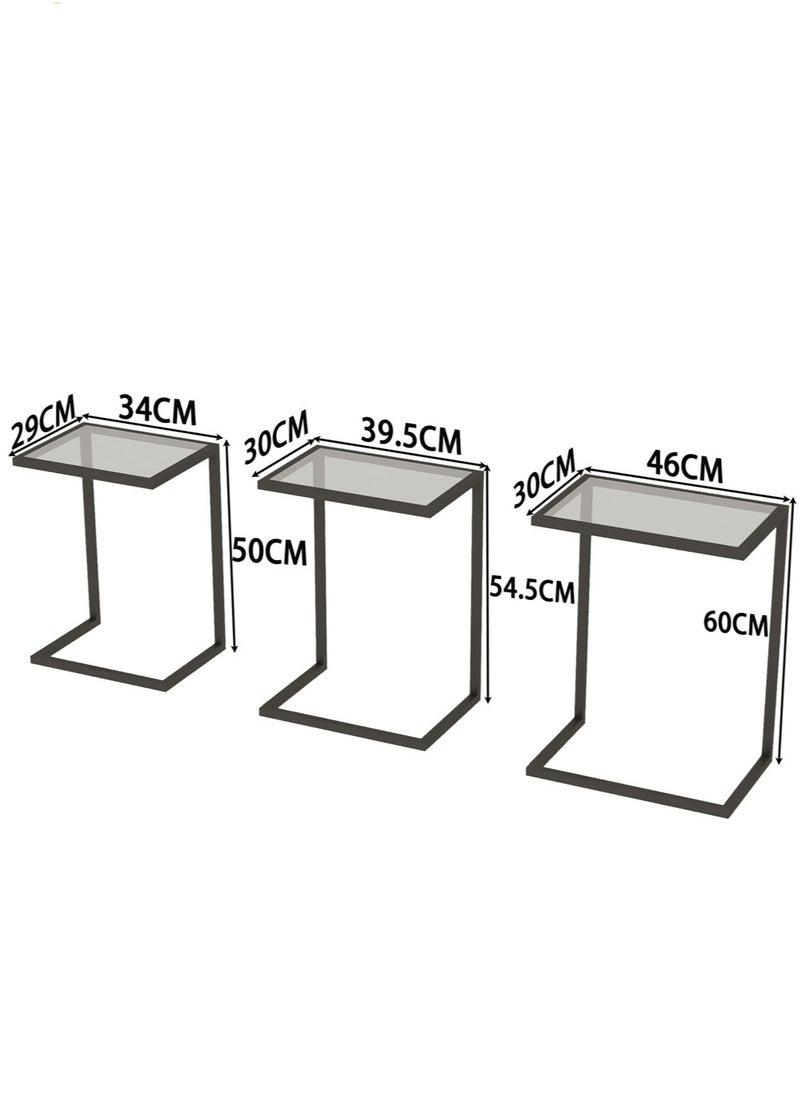 AnneFish 3Pcs C-Shaped Coffee Table Service Table Sofa Side Nesting Table End Table Bedside Table Snack Table with Metal Frame For Living Room  - Image 2