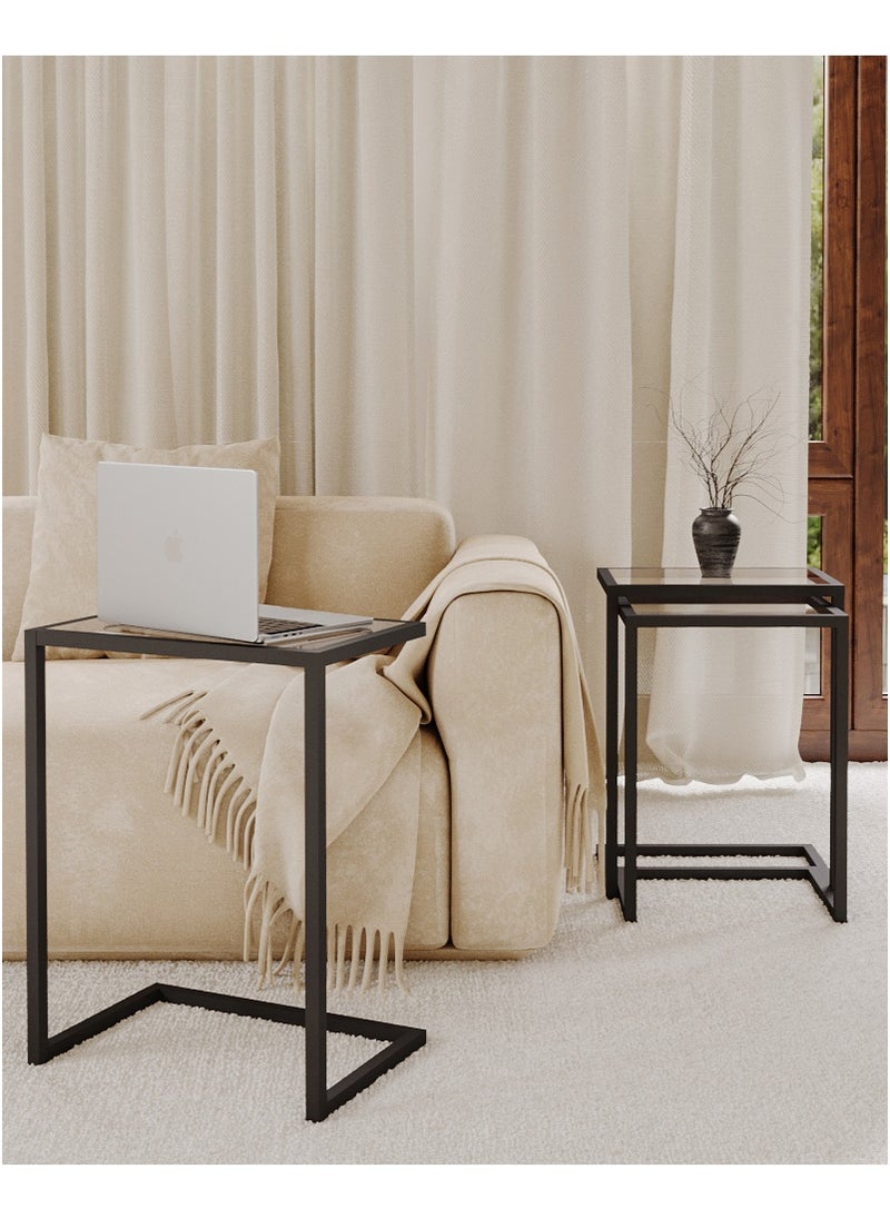 AnneFish 3Pcs C-Shaped Coffee Table Service Table Sofa Side Nesting Table End Table Bedside Table Snack Table with Metal Frame For Living Room  - Image 3
