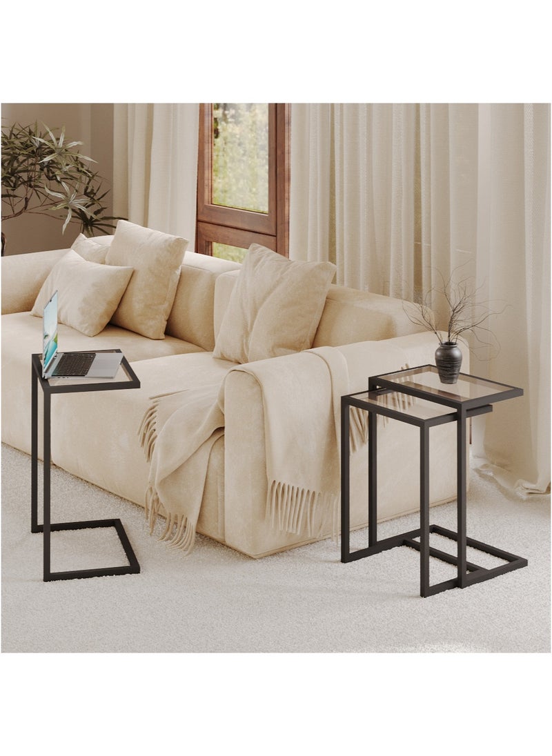 AnneFish 3Pcs C-Shaped Coffee Table Service Table Sofa Side Nesting Table End Table Bedside Table Snack Table with Metal Frame For Living Room  - Image 4