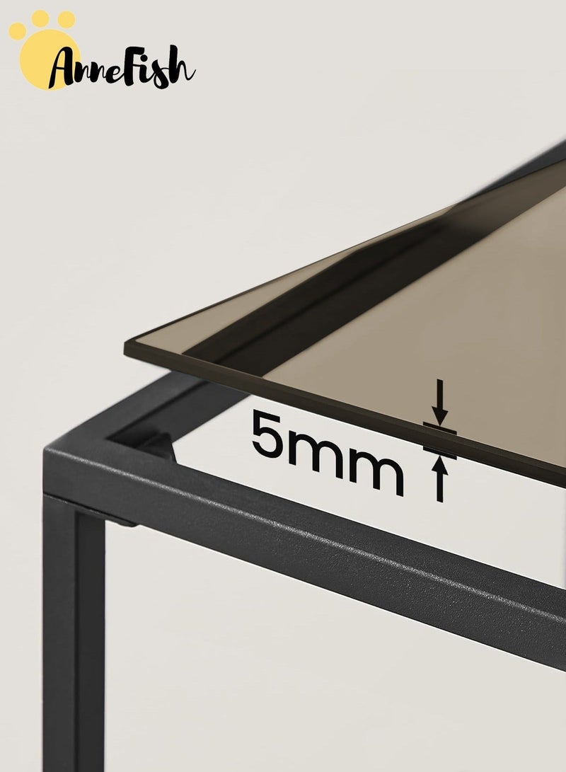 آن فش 3 قطع طاولة قهوة من الزجاج المقسّى على شكل حرف C وطاولة خدمة وطاولة جانبية للأريكة وطاولة جانبية وطاولة جانبية للسرير وطاولة وجبات خفيفة بإطار معدني لغرفة المعيشة - Image 4