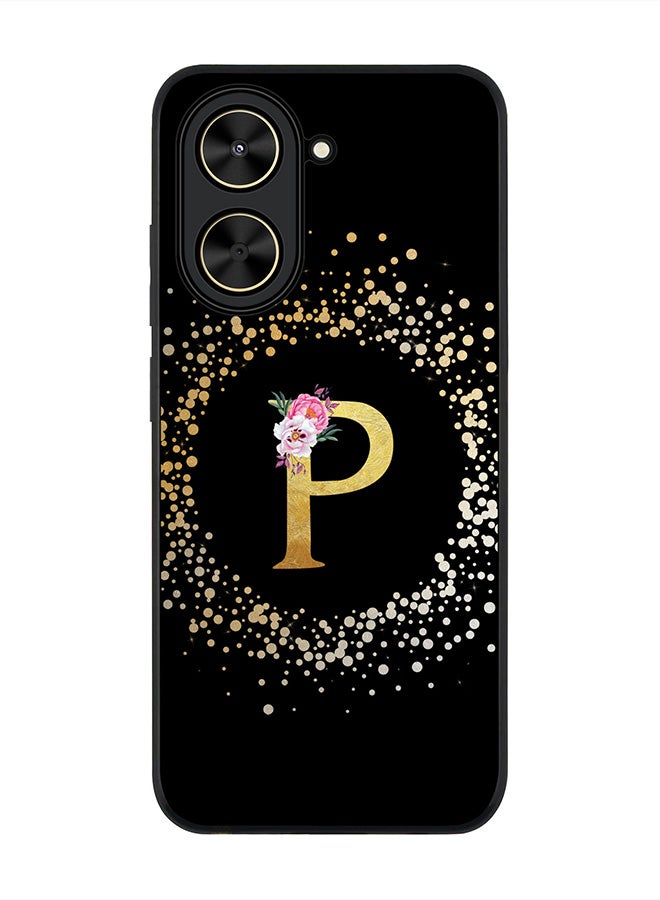Stylizedd For Xiaomi Poco C71 / Redmi A5 4G Case,Slim fit Camera Protection, Shockproof Thin Phone cover  - Custom Monogram Floral - P ( Black )