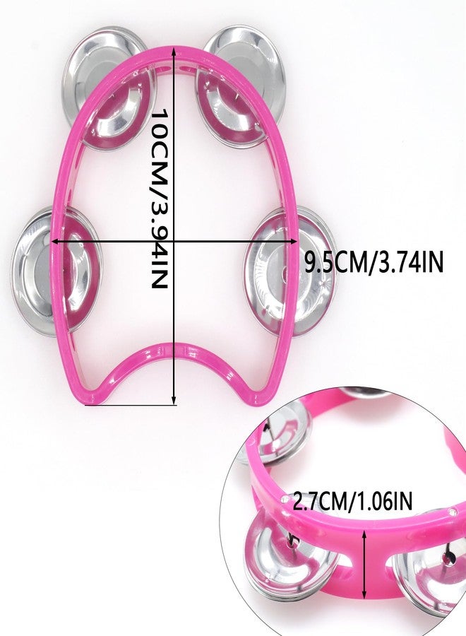 Cheerock Pack of 2 Plastic Percussion Handheld Tambourines with 4 Jingle Bells, Pink Mini Hand Bell Percussion, Musical Rhythm Instruments for Kids, Adults, School and Party - Image 3