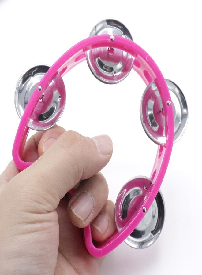 Cheerock Pack of 2 Plastic Percussion Handheld Tambourines with 4 Jingle Bells, Pink Mini Hand Bell Percussion, Musical Rhythm Instruments for Kids, Adults, School and Party - Image 4