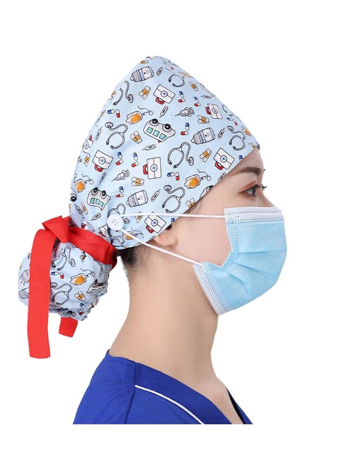 Working Hat, Adjustable Tie Back Working Cap, with ons and Sweatband, Head Covers Shower Caps, Cotton Ponytail Holder, for Women/Men, One Size - Image 2