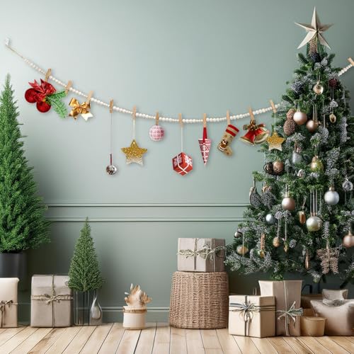 YuanDe Hanging Photo Display Wall Decor with 30 Wood Clips, YuanDe 67 Inches Boho Wooden Bead Garland Collage Picture Frame Photos String DIY, Photo Hanger for Bedroom Office Dorm Room Decor Gifts(2PCS) - Image 5