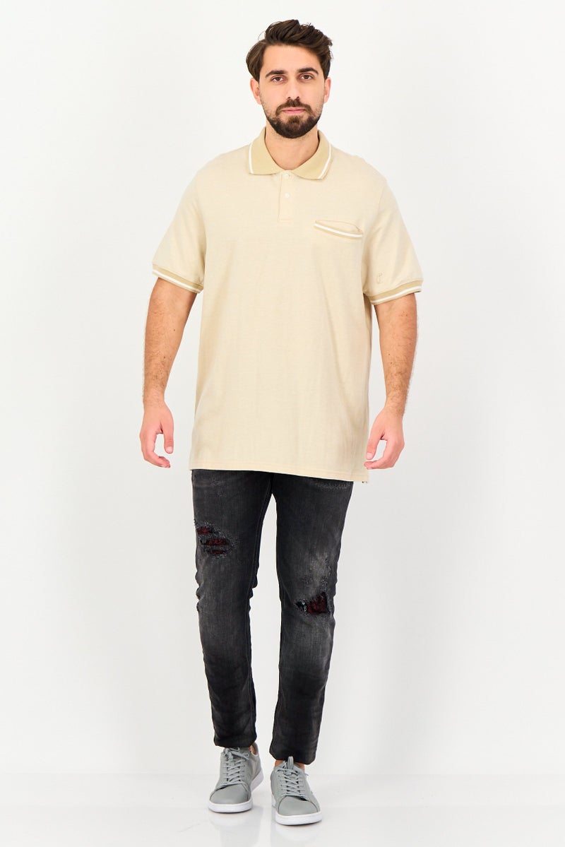 Chaps Men Regular Fit Birdseye Short Sleeve Polo Shirt, Beige - Image 4