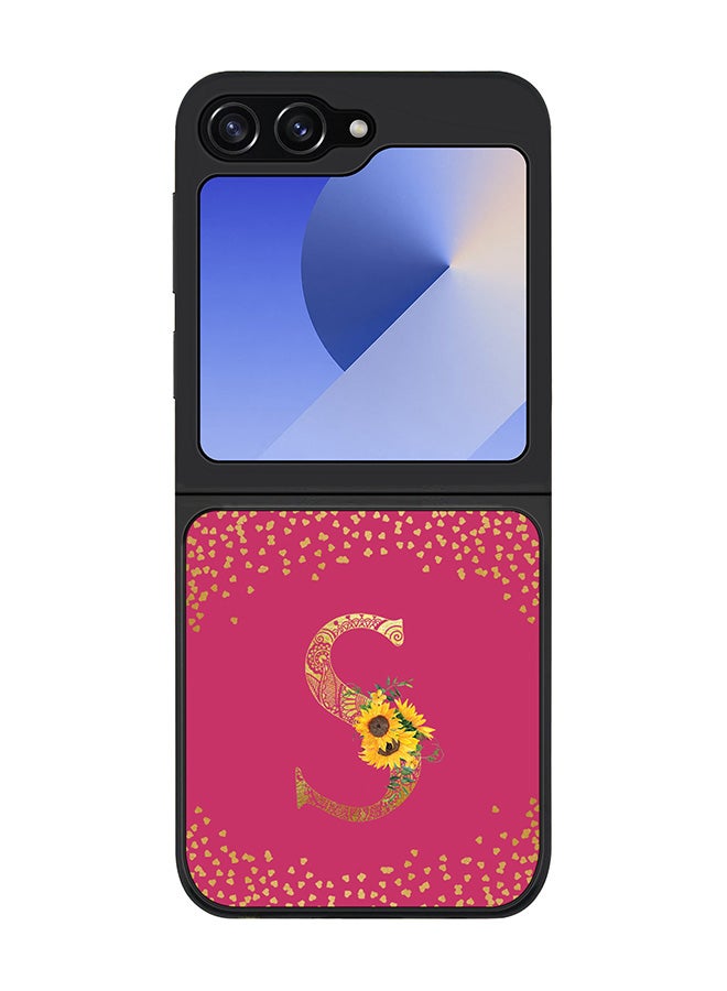Stylizedd Rugged Black edge case for Samsung Galaxy Z Flip7 FE, Slim fit Case Cover - Custom Monogram Initial Letter Floral Pattern Alphabet - S ( Deep Pink Rose ) - Image 1
