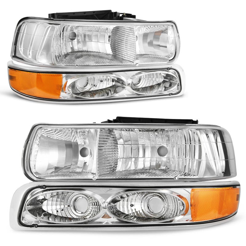 oEdRo Headlight Assembly Replacement for 19992002 Chevy Silverado 1500 25000102 Chevy Silverado 1500HD 2500HD 35000006 Tahoe Suburban 1500 2500 Headlamp with Bumper Light Amber Reflector