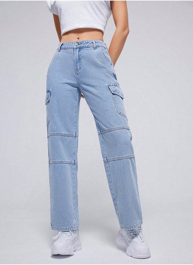 Kotty Mid Rise Straight Fit Cargo Jeans  - Image 3
