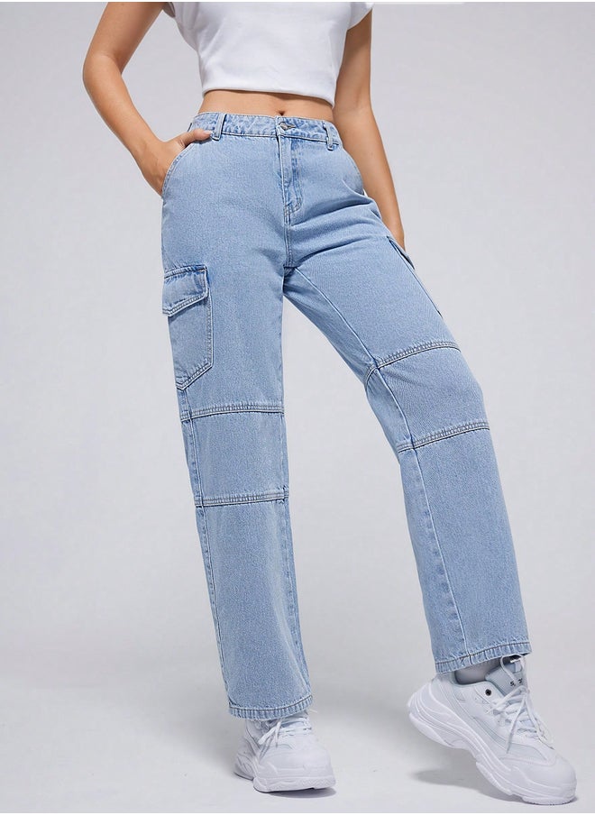 Kotty Mid Rise Straight Fit Cargo Jeans  - Image 4