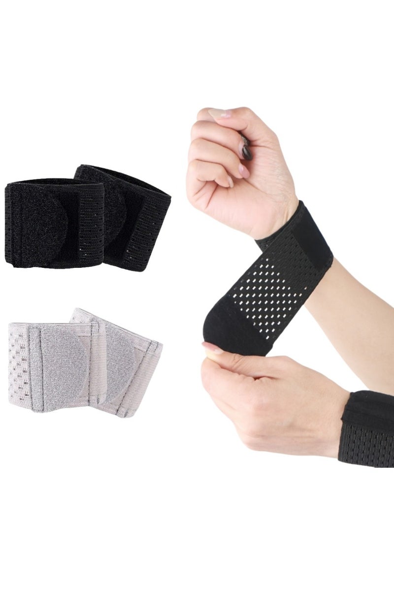 ممون زوجان من أساور المعصم الرياضية القابلة للتعديل لدعم المعصم، شريط لف الإصابات، شريط ضمادة واقي للمعصم في صالة الألعاب الرياضية (أسود ورمادي) - Image 1