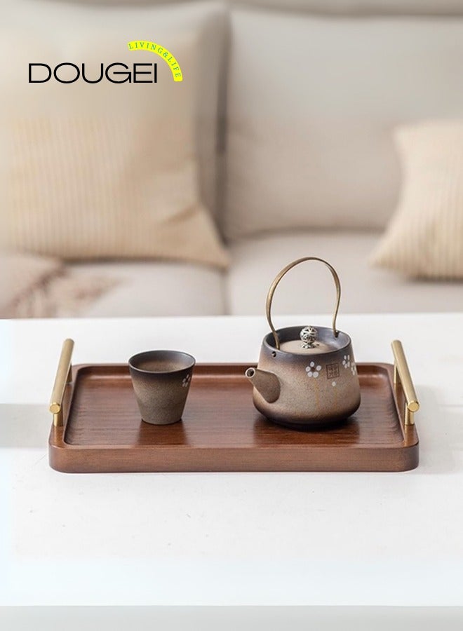 دوغي صينية تقديم من الخيزران بمقابض ذهبية - صينية طعام مزخرفة للإفطار ، طاولة قهوة ، عشاء وبار ، مطبخ ، غرفة نوم (30 * 40 سم) - Image 2