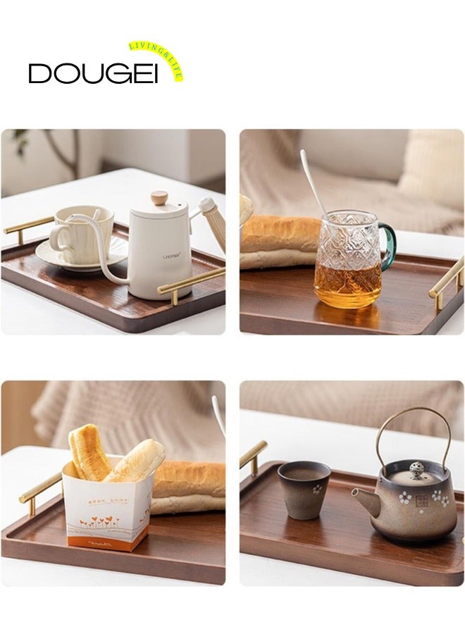 دوغي صينية تقديم من الخيزران بمقابض ذهبية - صينية طعام مزخرفة للإفطار ، طاولة قهوة ، عشاء وبار ، مطبخ ، غرفة نوم (30 * 40 سم) - Image 3