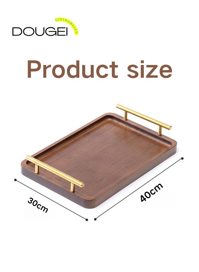 دوغي صينية تقديم من الخيزران بمقابض ذهبية - صينية طعام مزخرفة للإفطار ، طاولة قهوة ، عشاء وبار ، مطبخ ، غرفة نوم (30 * 40 سم) - Image 4