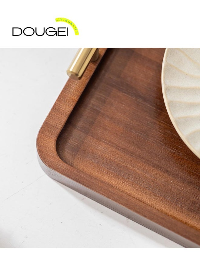 دوغي صينية تقديم من الخيزران بمقابض ذهبية - صينية طعام مزخرفة للإفطار ، طاولة قهوة ، عشاء وبار ، مطبخ ، غرفة نوم (30 * 40 سم) - Image 5