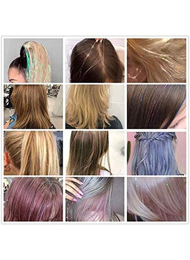 Dansee 48" Hair Tinsel 750 Strands Kit Sparkling Silk Fairy Hair Shiny Hair Flairs Extensions Party Highlights Hair Dazzle Glitter Extensions Bling Synthetic Hairpieces Set (Gold) - Image 2
