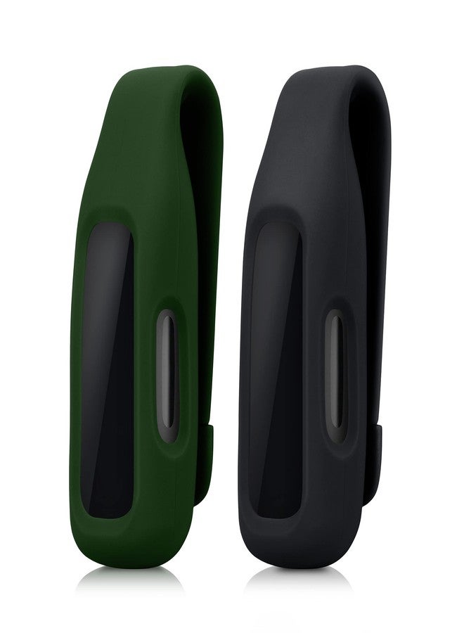 كي دابليو موبايل حاملان بمشبك من kwmobile لأجهزة Fitbit Inspire 3 / Inspire 2 / Ace 3 - مجموعة بديلة لحافظة جهاز تتبع اللياقة البدنية - حامل سيليكون TPU للرياضة - أسود/أخضر داكن - Image 5