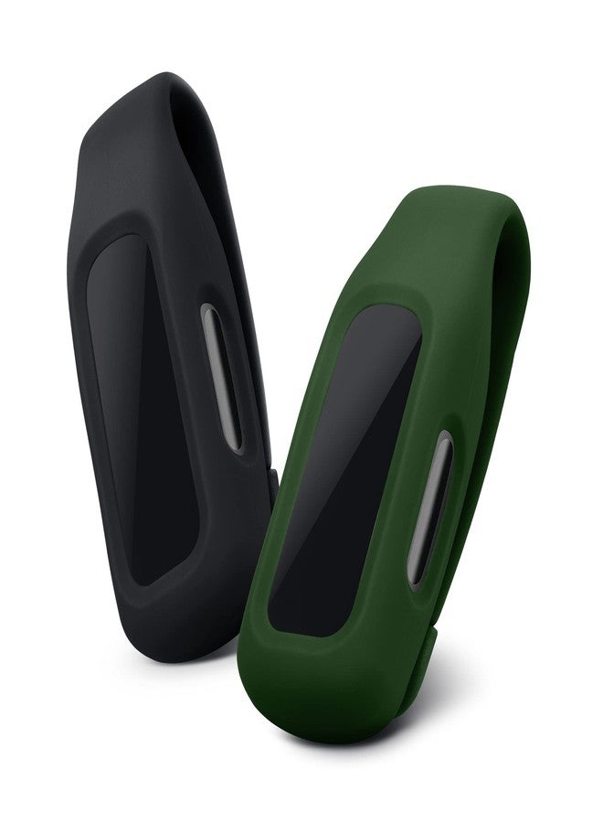 كي دابليو موبايل حاملان بمشبك من kwmobile لأجهزة Fitbit Inspire 3 / Inspire 2 / Ace 3 - مجموعة بديلة لحافظة جهاز تتبع اللياقة البدنية - حامل سيليكون TPU للرياضة - أسود/أخضر داكن - Image 1