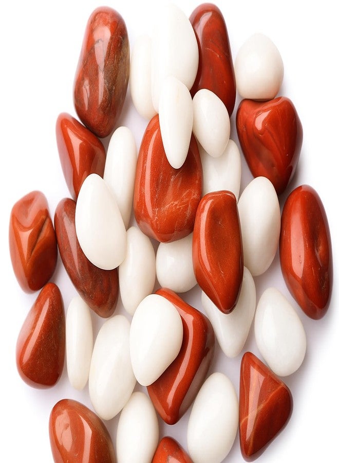 Wowtag Red and White Polished Natural Stones, 2-4 CM,1.95 KG, for Plant pots, Aquarium, Garden, Home Decoration - Image 1