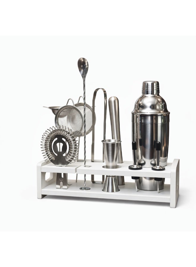 Cocktail Shaker Set 750ml Stainless Steel – 10-Piece Professional Bar Tools Kit with White Stand for Home & Bar Use - Image 1