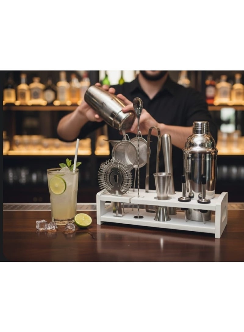 Cocktail Shaker Set 750ml Stainless Steel – 10-Piece Professional Bar Tools Kit with White Stand for Home & Bar Use - Image 2