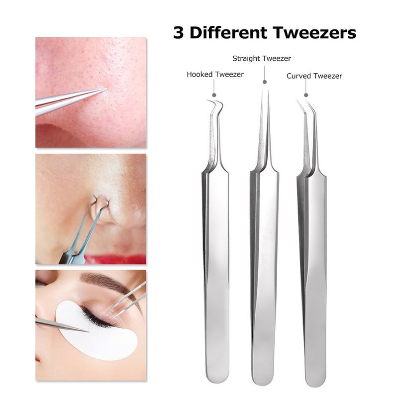 Pinkiou Blackhead Remover Comedone Pimple Popper Tool Acne Extractor Blemish Remover Ingrown Hair Tweezers Removal Kit Whitehead Remover Zit Treatment Skincare Tools for Face Nose,8 PCS - Image 2