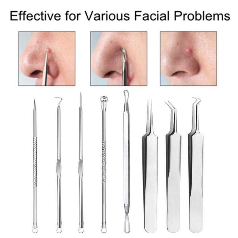 Pinkiou Blackhead Remover Comedone Pimple Popper Tool Acne Extractor Blemish Remover Ingrown Hair Tweezers Removal Kit Whitehead Remover Zit Treatment Skincare Tools for Face Nose,8 PCS - Image 4
