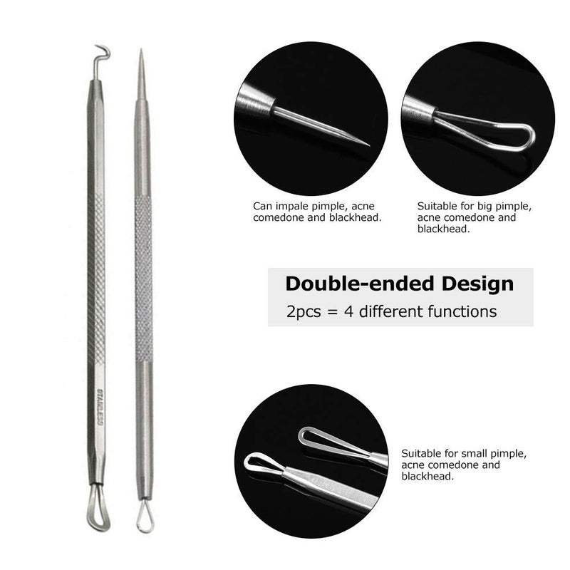 Pinkiou Blackhead Remover Comedone Pimple Popper Tool Acne Extractor Blemish Remover Ingrown Hair Tweezers Removal Kit Whitehead Remover Zit Treatment Skincare Tools for Face Nose,8 PCS - Image 3