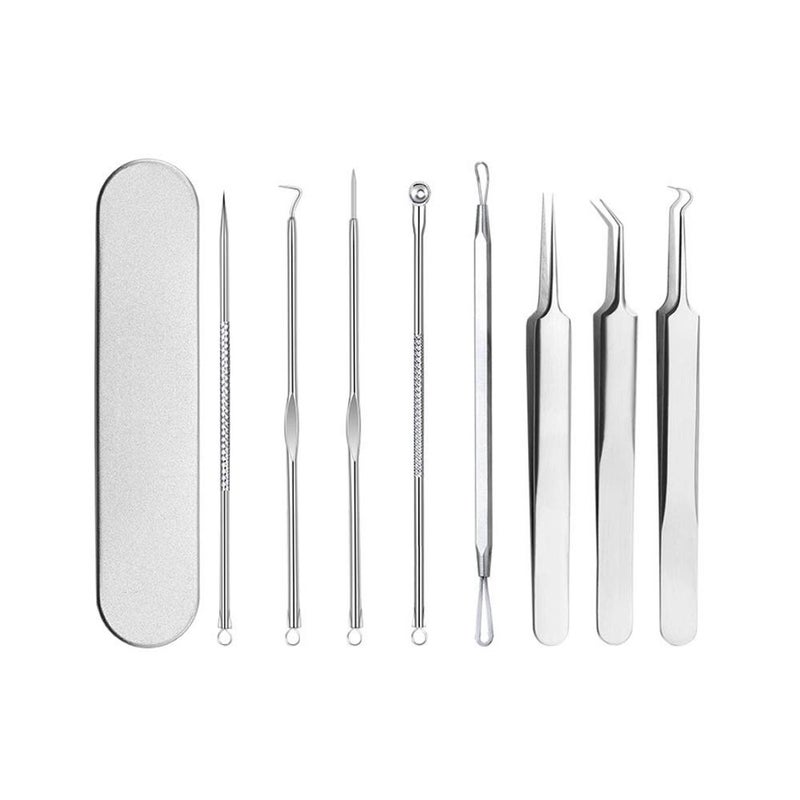 Pinkiou Blackhead Remover Comedone Pimple Popper Tool Acne Extractor Blemish Remover Ingrown Hair Tweezers Removal Kit Whitehead Remover Zit Treatment Skincare Tools for Face Nose,8 PCS - Image 1