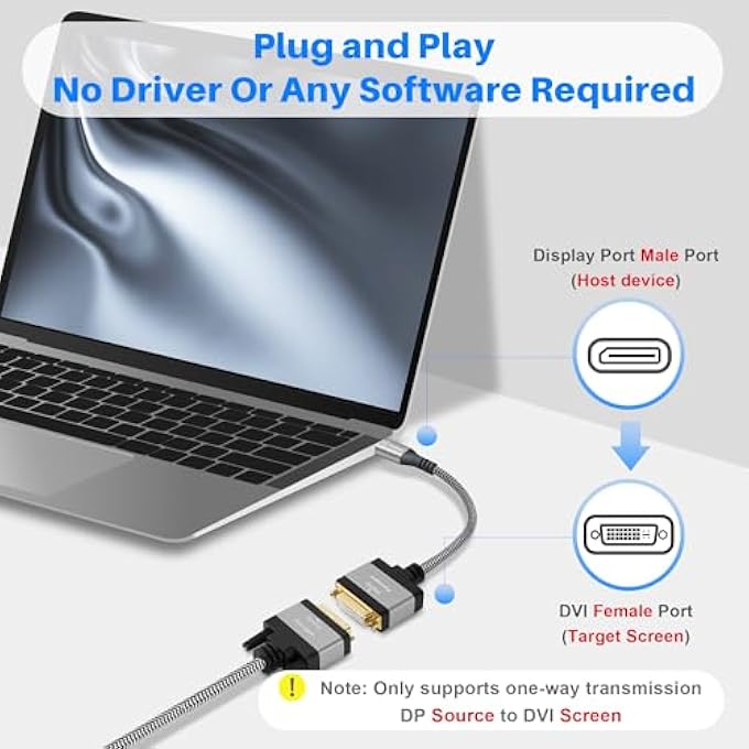 rayihni 4K DISPLAYPORT TO DVI ADAPTER, UNI-DIRECTIONAL DP MALE (SOURCE) TO DVI FEMALE (SCREEN) CONVERTER CONNECTOR, DP COMPUTER TO DVI MONITOR ADAPTER FOR MONITOR, PC, RASPBERRY PI, DESKTOP, PROJECTOR, ROKU - Image 2