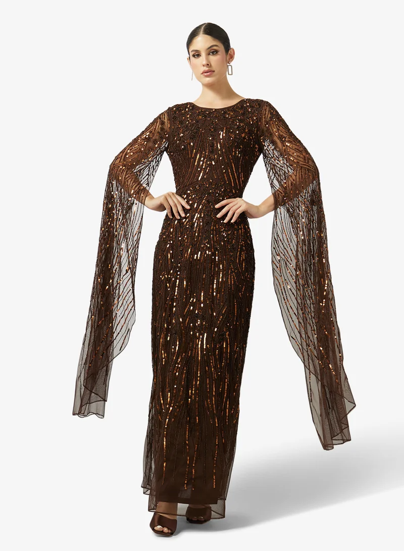Sequin Cape Sleeve Maxi Dress