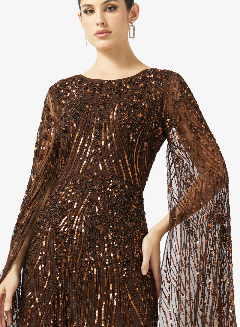 Frock And Frill  Sequin Cape Sleeve Maxi Dress for Women | Best Price UAE