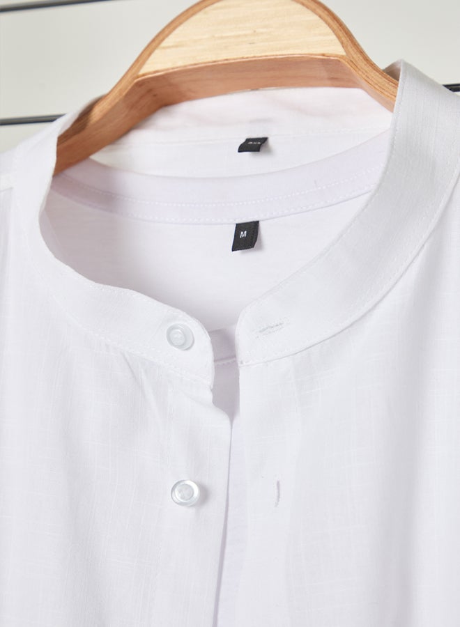 trendyol White Regular Fit Comfortable Mandarin Collar Basic Plus Size Shirt TMNSS23GO00093 - Image 2