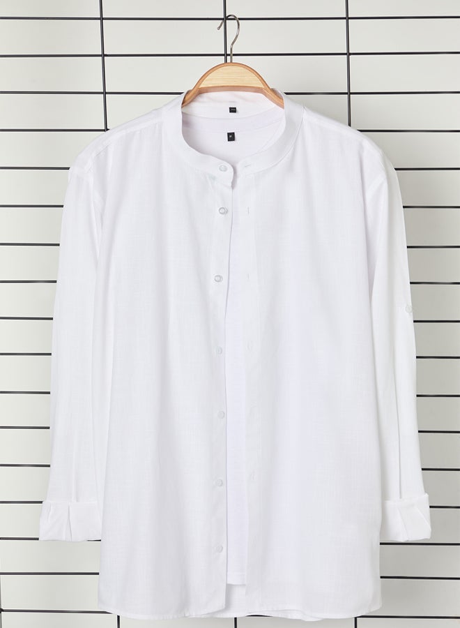 trendyol White Regular Fit Comfortable Mandarin Collar Basic Plus Size Shirt TMNSS23GO00093 - Image 1
